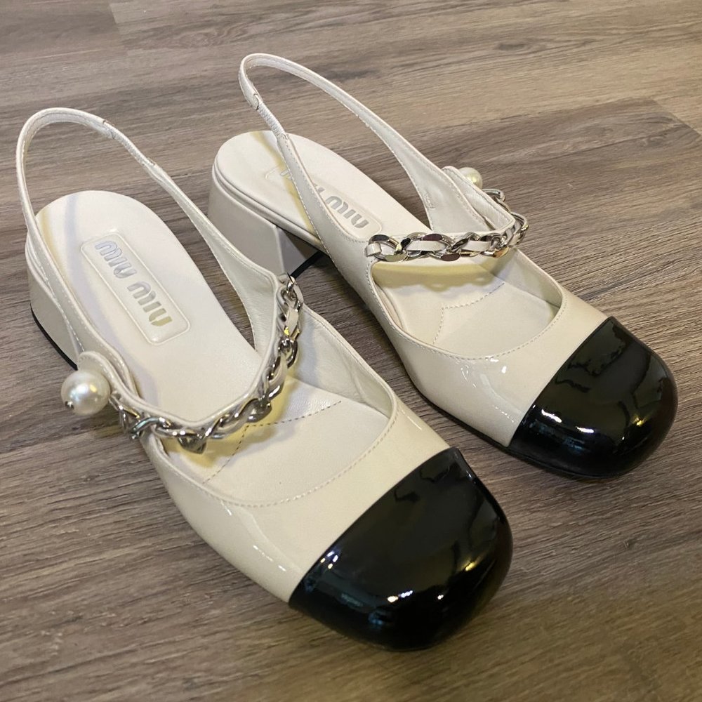 New Authentic Miu Miu Two-Toned Slingback Mary Jane Pumps 38.5/8.5 BALLERINAS DO - Picture 10 of 10